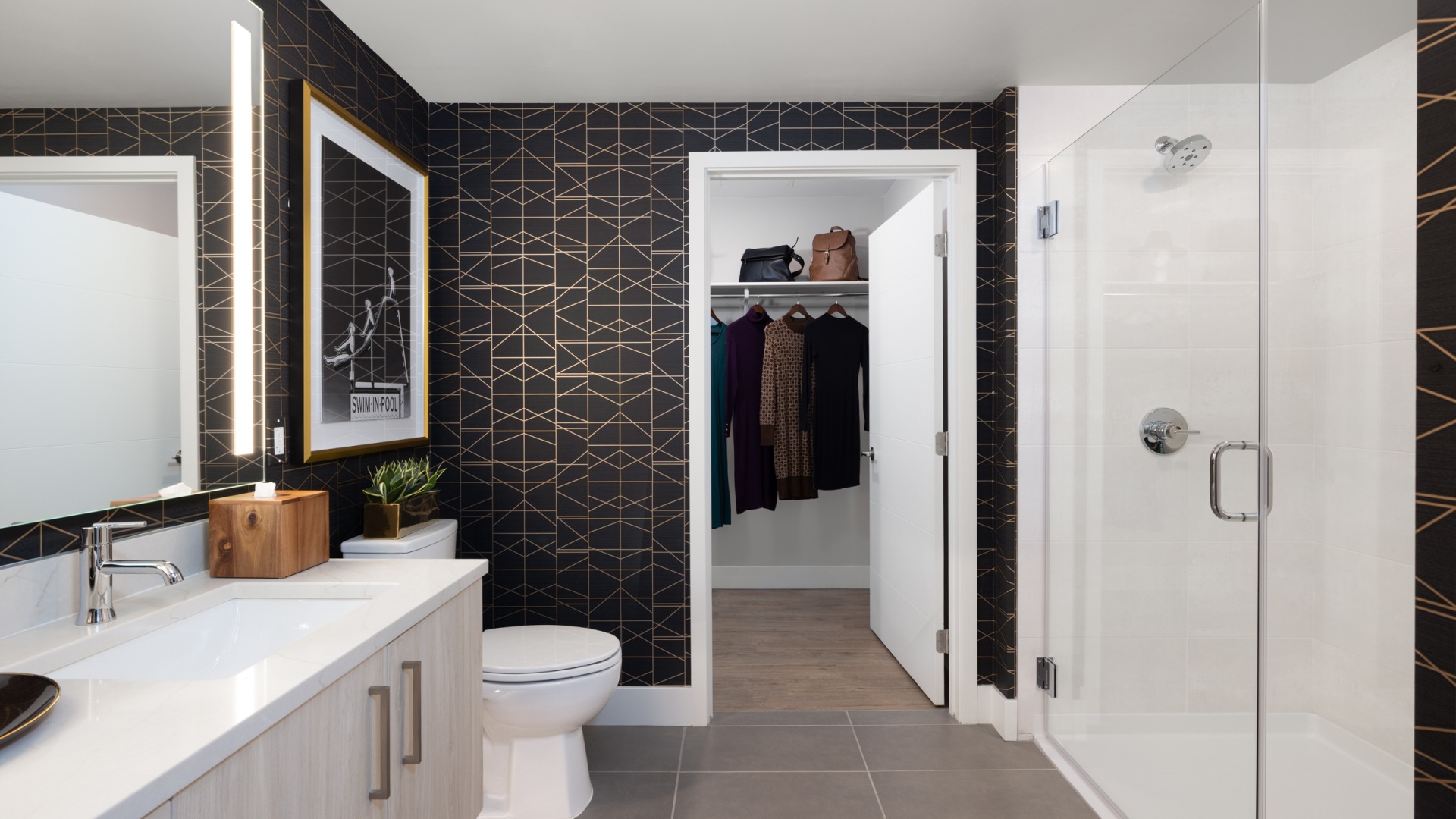 bathroom and closet