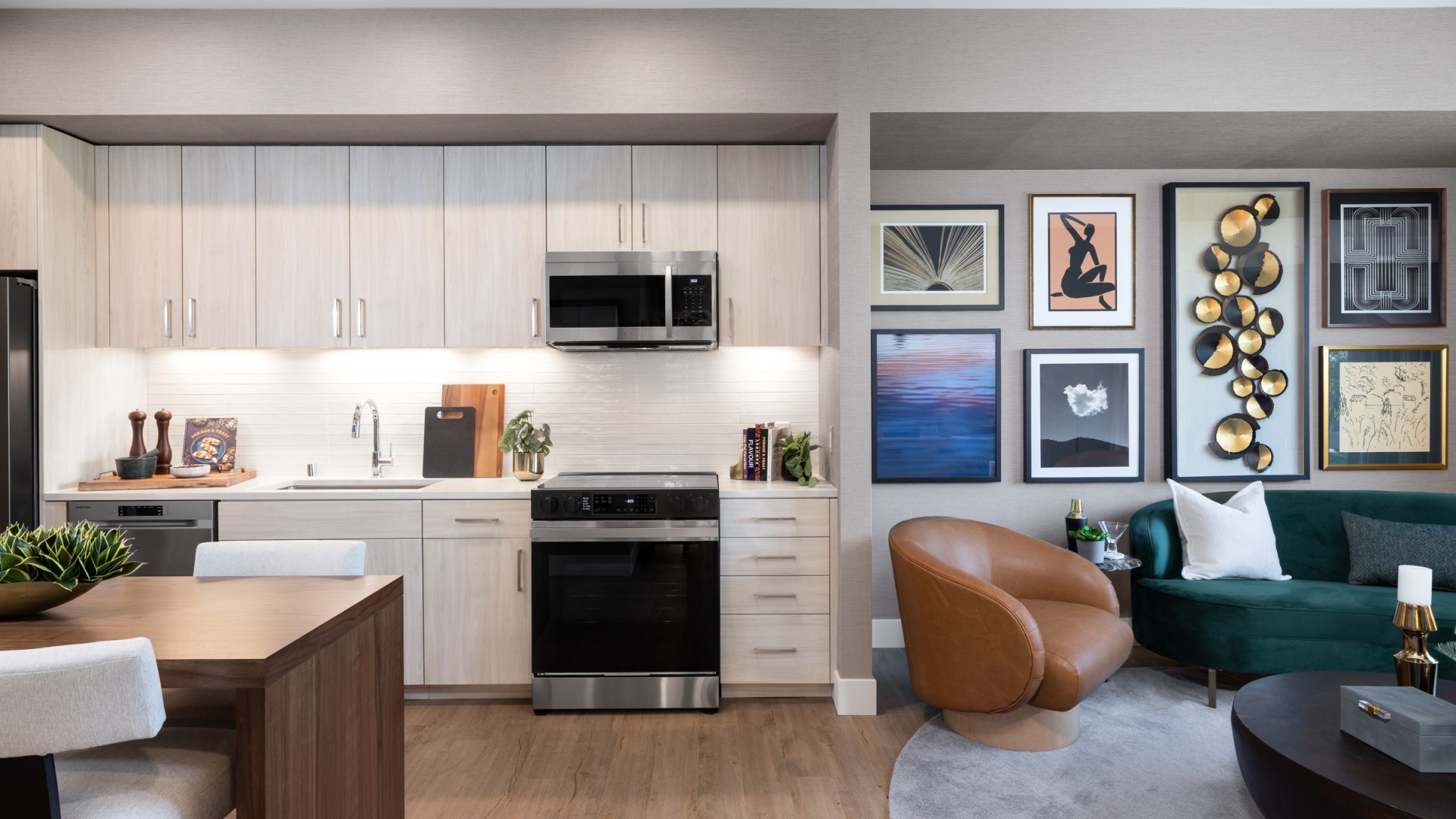 kitchen and living area