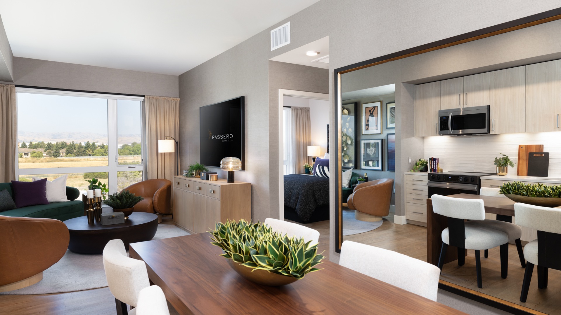 living room with oversized windows