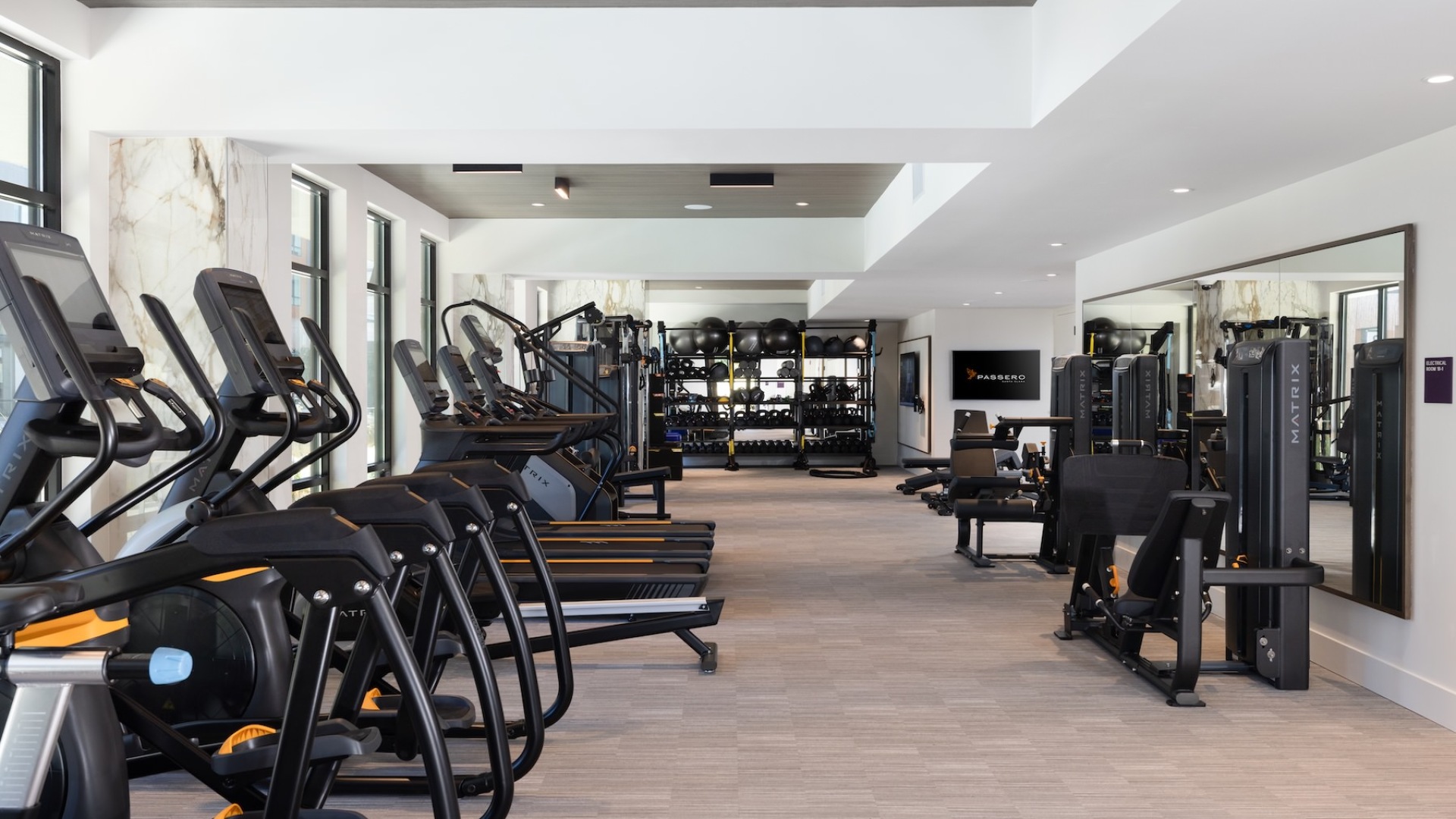 a gym with exercise equipment