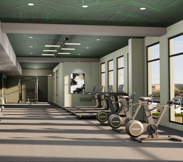 Large fitness center with large windows 