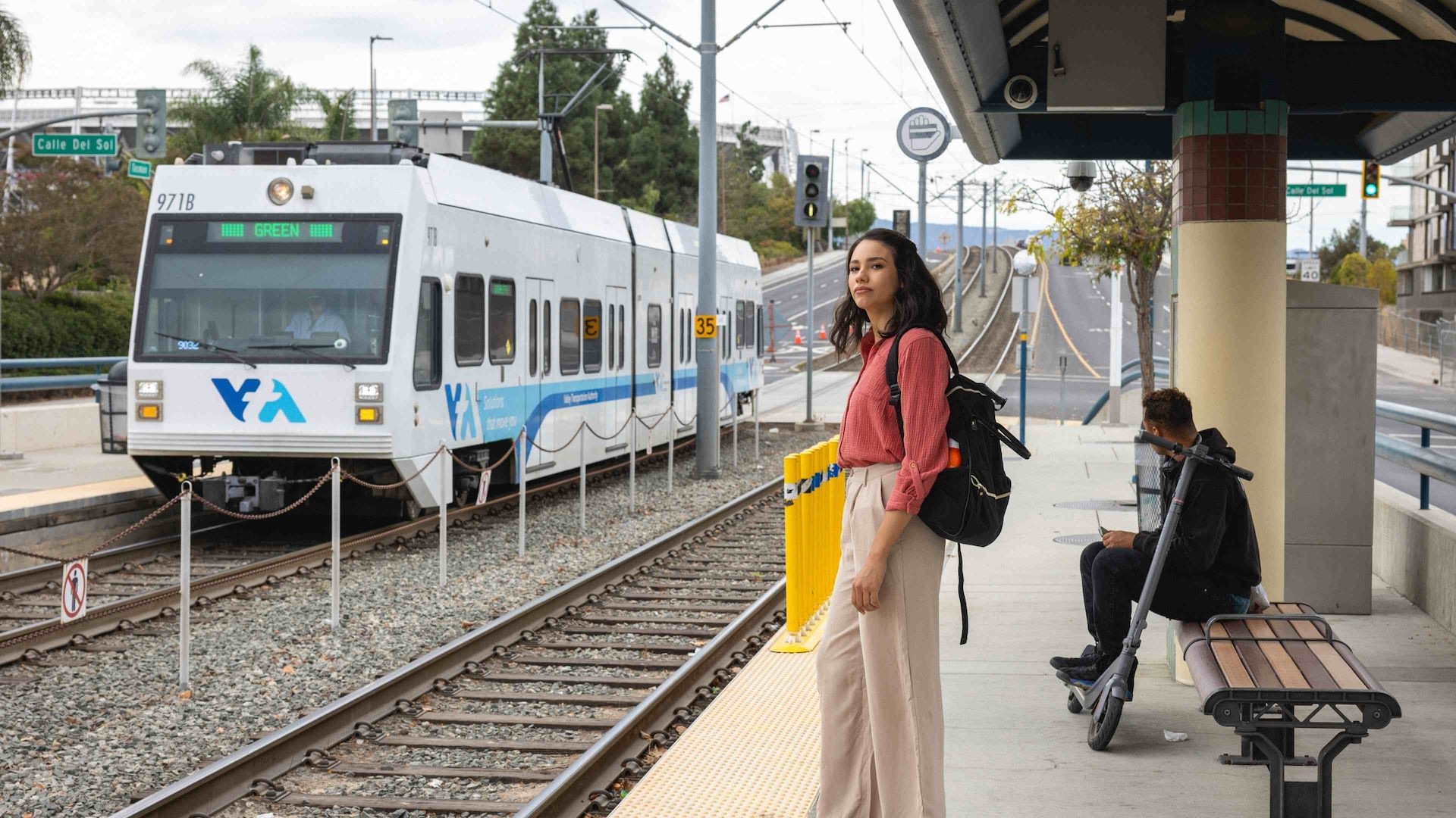 Woman waiting for a train 